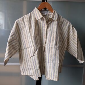📼 Vintage Oblique Striped Cropped Button-Up 100% Cotton Shirt - Large